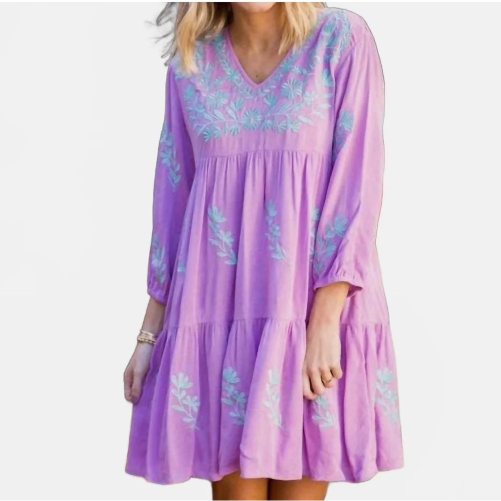 J.Marie Madeline Embroidered Lilac Dress